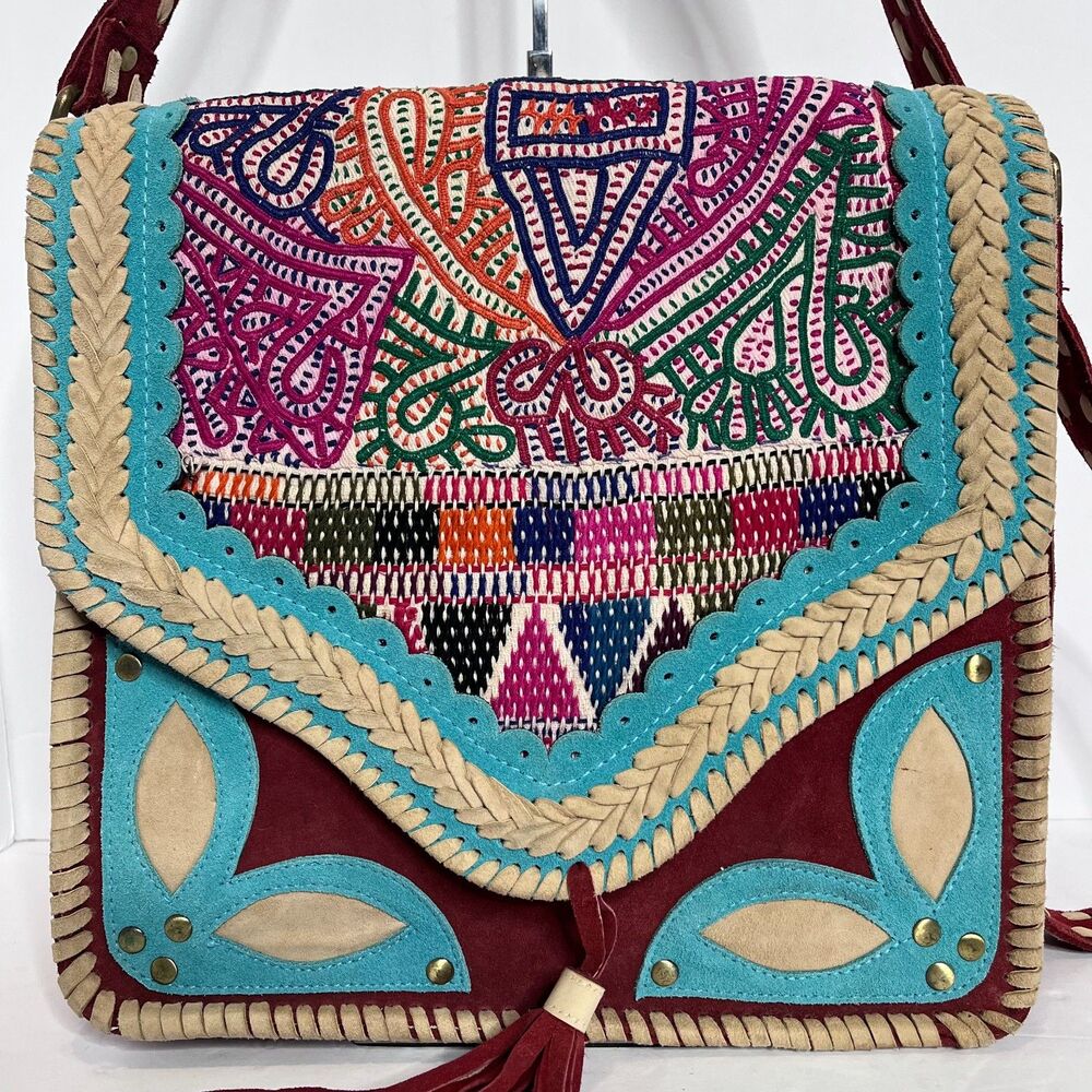 Banjara Gypsy  XL Vintage Carry All Embellished Red Suede Shoulder Bag